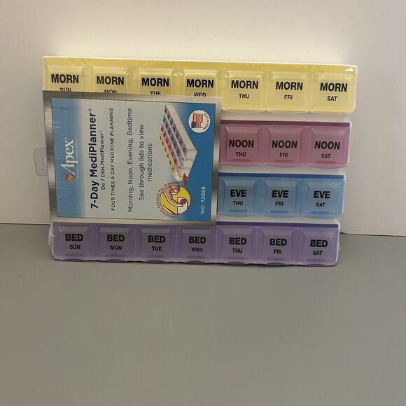 Apex 7 Day MediPlanner Pill Organizer 4 Times Per Day Medication Planning - Picture 2 of 3